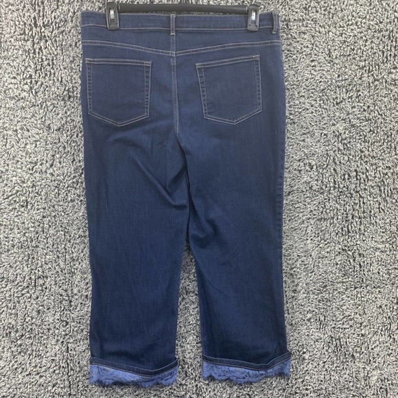 LOGO by Lori Goldstein Dark Blue Ankle Jeans w/ lace trim - Picture 3 of 12